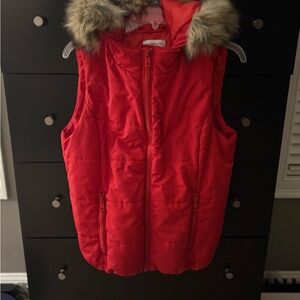 Liz Claiborne Vibrant Red Vest with Faux Fur Trim